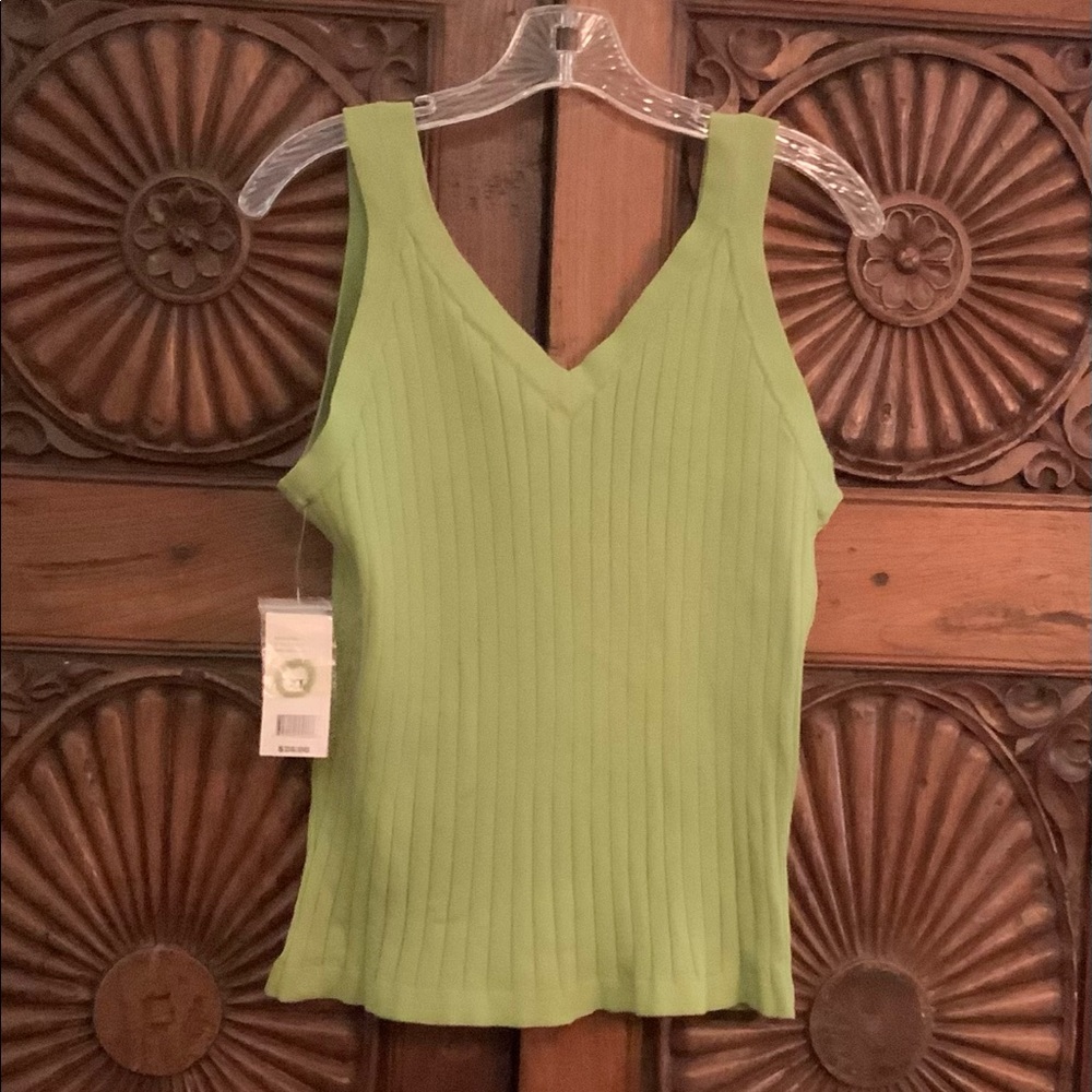 Green Cotton Knit Ribbed Sweater Tank